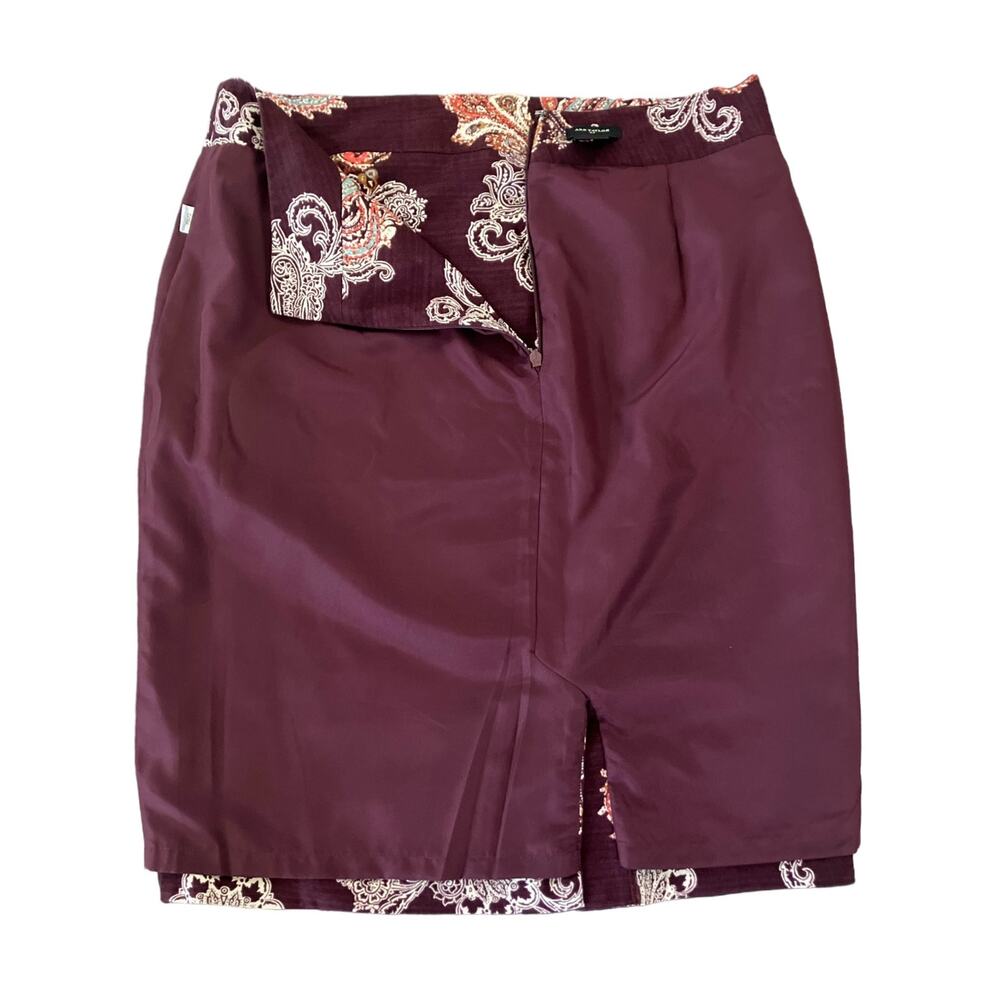 Ann Taylor Women's Burgundy Paisley Fully Lined Pencil Retro Cotton Skirt SZ 6 - Picture 8 of 11